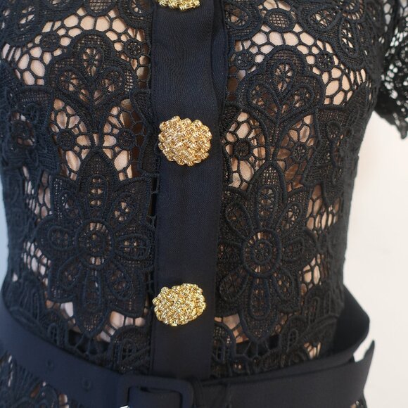 Womens Self-Portrait Black White Guipure Lace Sheath Cindy Mini Dress 6 - Picture 6 of 16